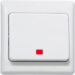Weißer Einbauschalter mit roter LED-Anzeige für Innenräume.