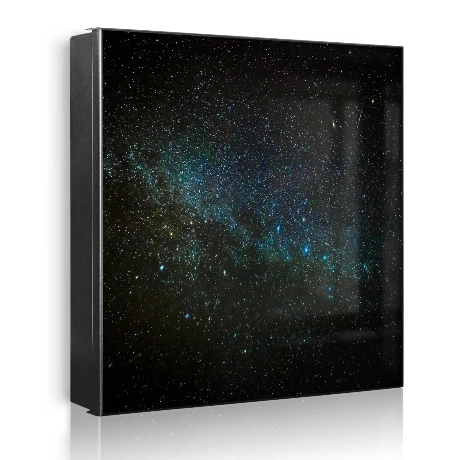 Banjado Großer Schlüsselkasten Metall 30x30cm Schwarz Scharnier Links 50 Haken Beschreibbar Magnetisch Motiv Nachthimmel