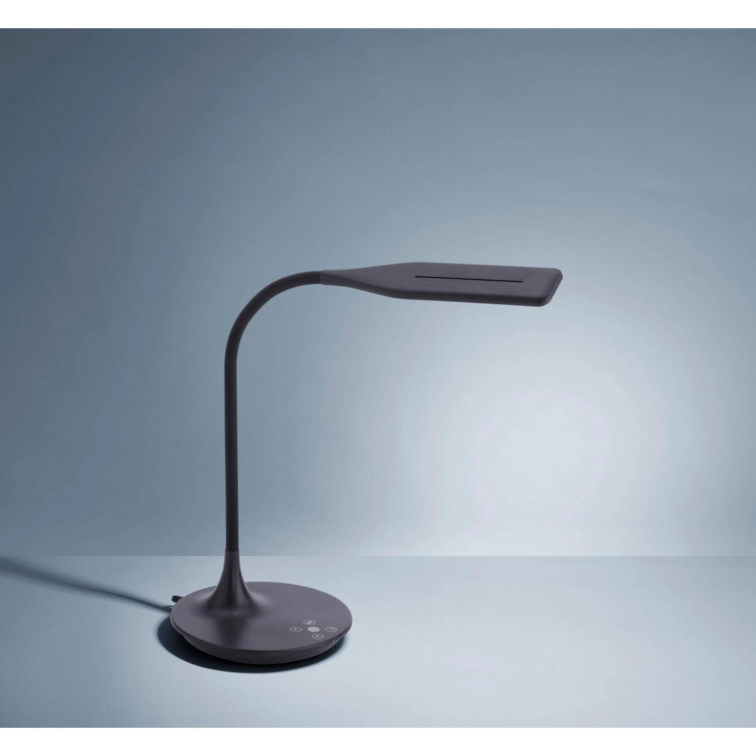 Schwarze LED-Tischleuchte Rafael mit Touchdimmer und verstellbarer Lichtfarbe.