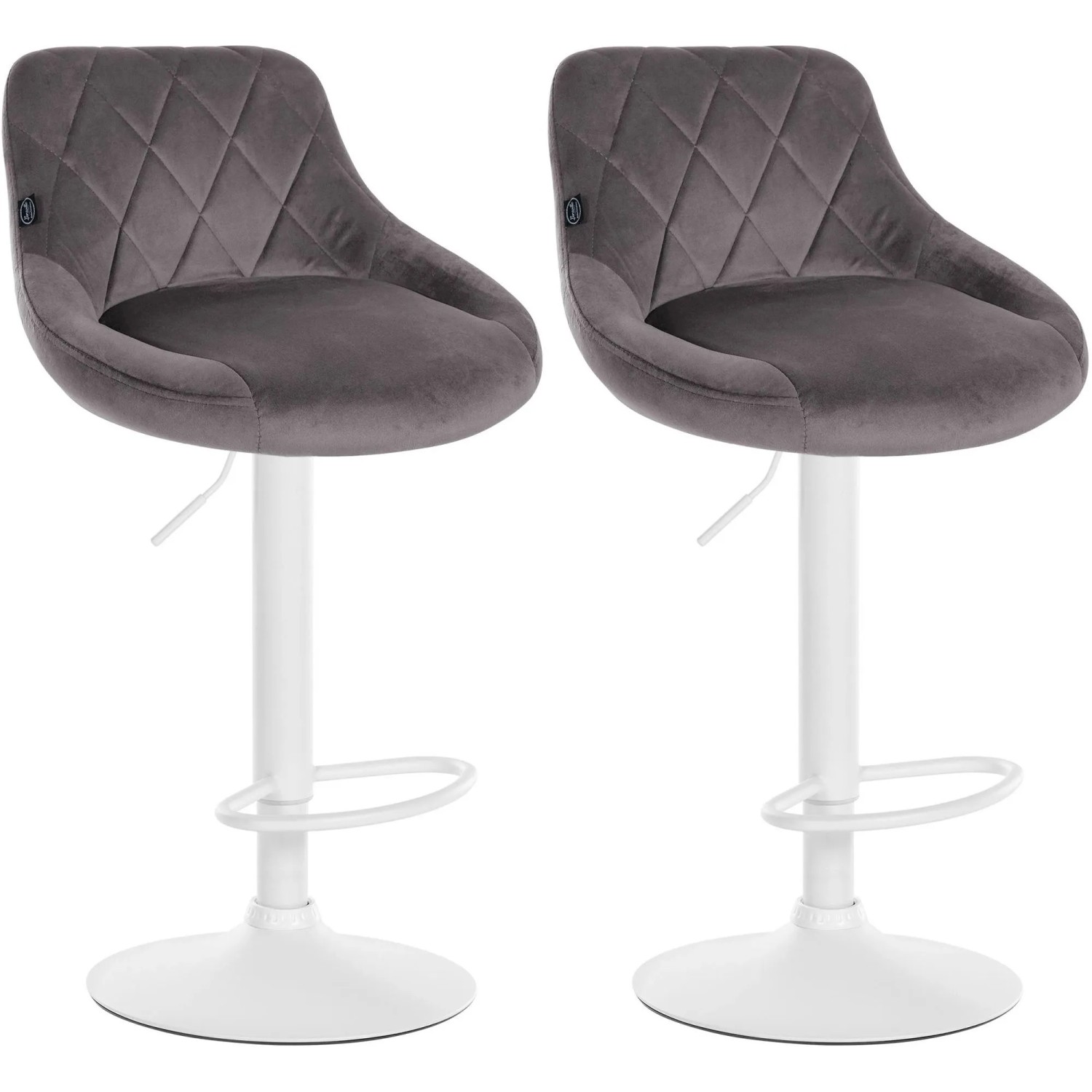 DELUKE 2er Set Barhocker FALON Samt Grau 46x49x83cm Weiß Barstuhl Mit Lehne Drehbar Tresenhocker Tresenstuhl