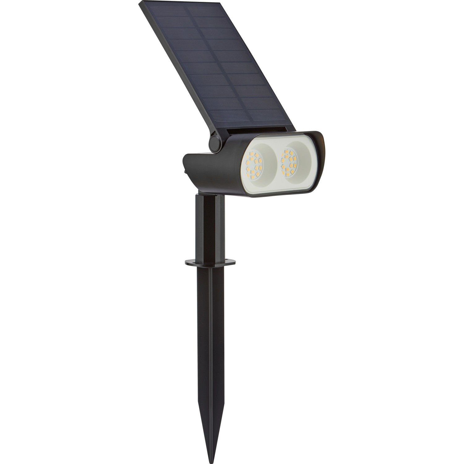Schwarzer Solar-Spot Cosenza LED mit Erdspieß für den Garten, ca. 35 cm hoch.