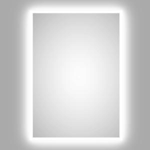 Rechteckiger DSK LED-Lichtspiegel Silver Mare, 50x70 cm, mit umlaufender, hinterleuchteter Beleuchtung.