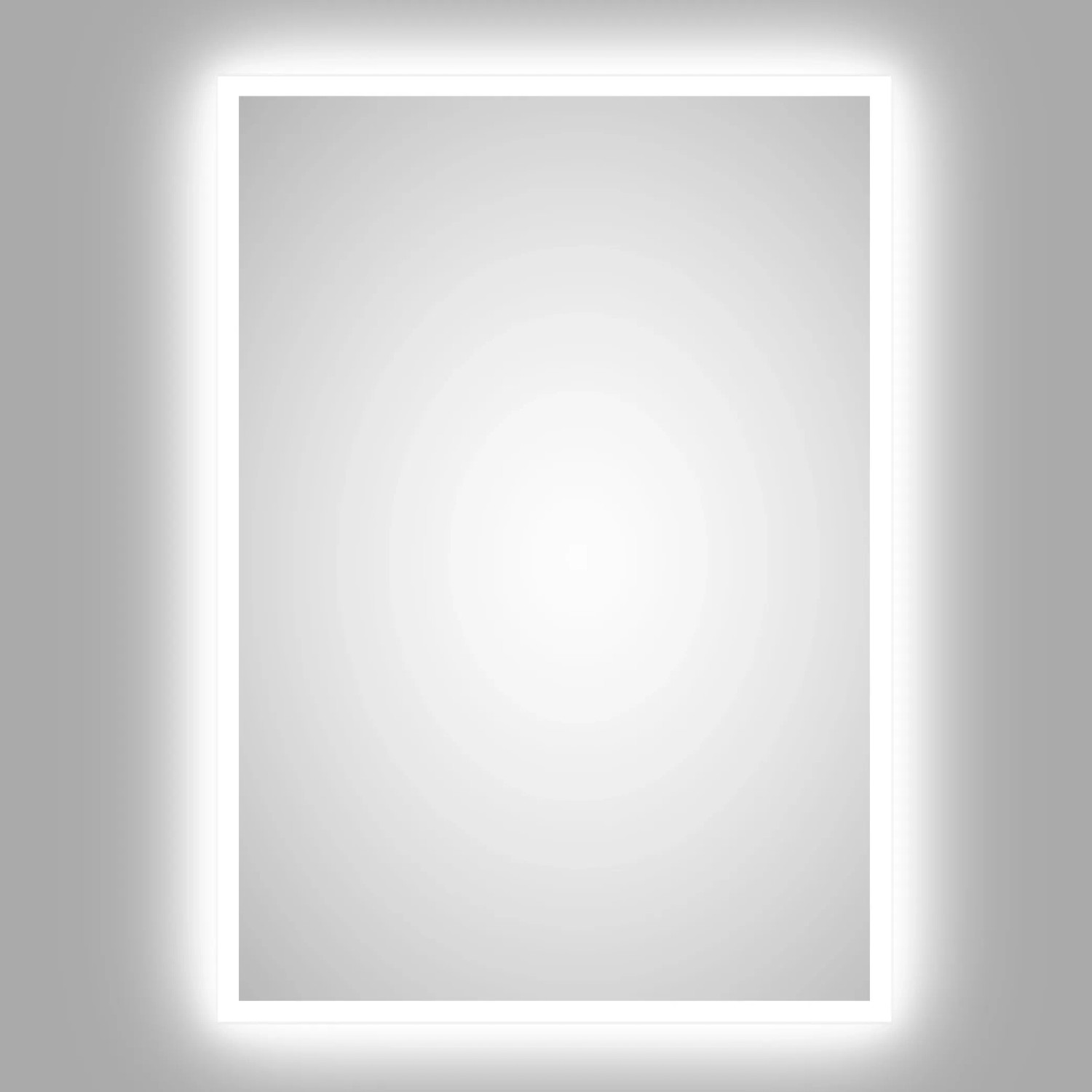 Rechteckiger DSK LED-Lichtspiegel Silver Mare, 50x70 cm, mit umlaufender, hinterleuchteter Beleuchtung.
