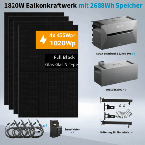 Anker SOLIX Solarbank 3 Pro 1.820 W Balkonkraftwerk mit 1 BP2700 Halterung Flachdach
