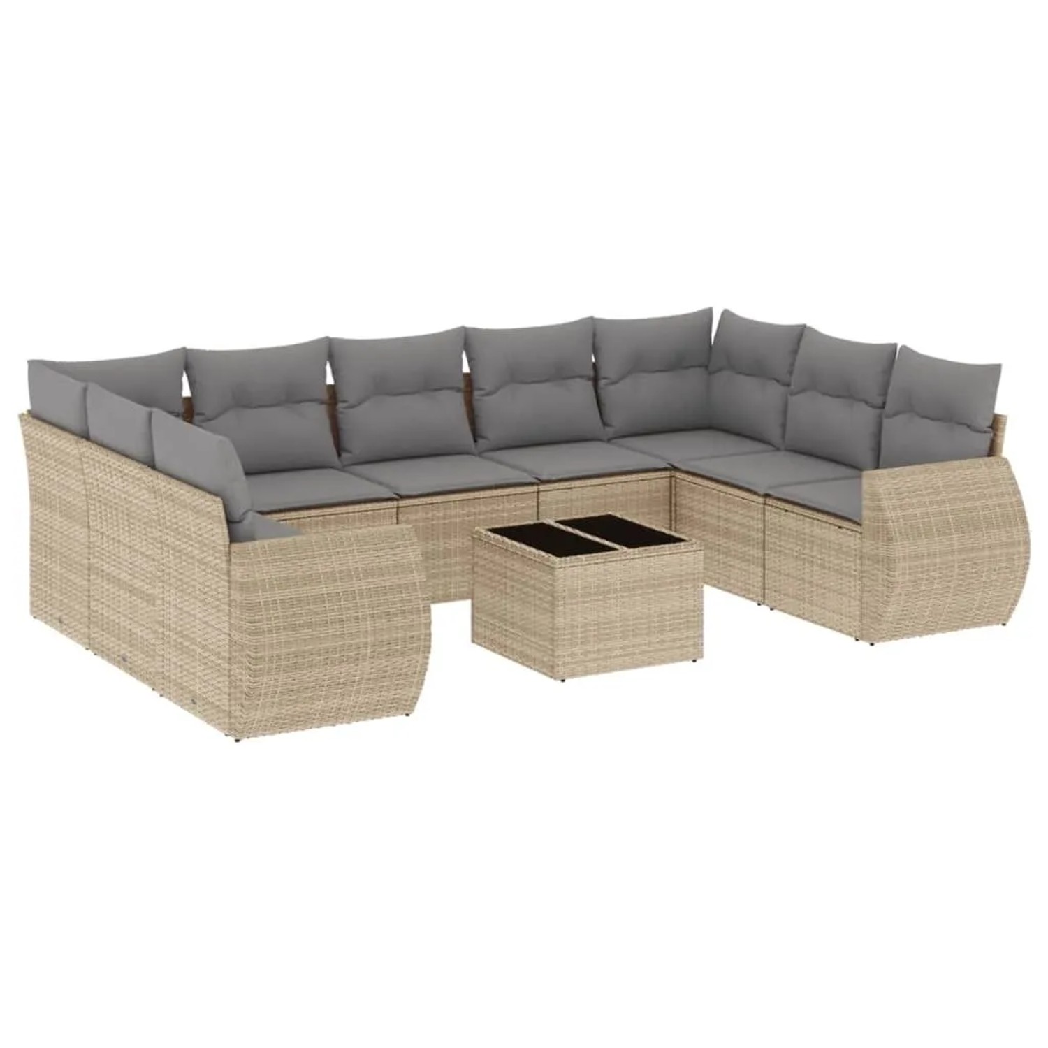 vidaXL 10-Tlg Garten-Sofagarnitur mit Kissen Beige Poly Rattan 3221808
