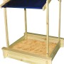 Promadino Sandkasten Peter mit absenkbarem, blauem Dach aus Kiefernholz.