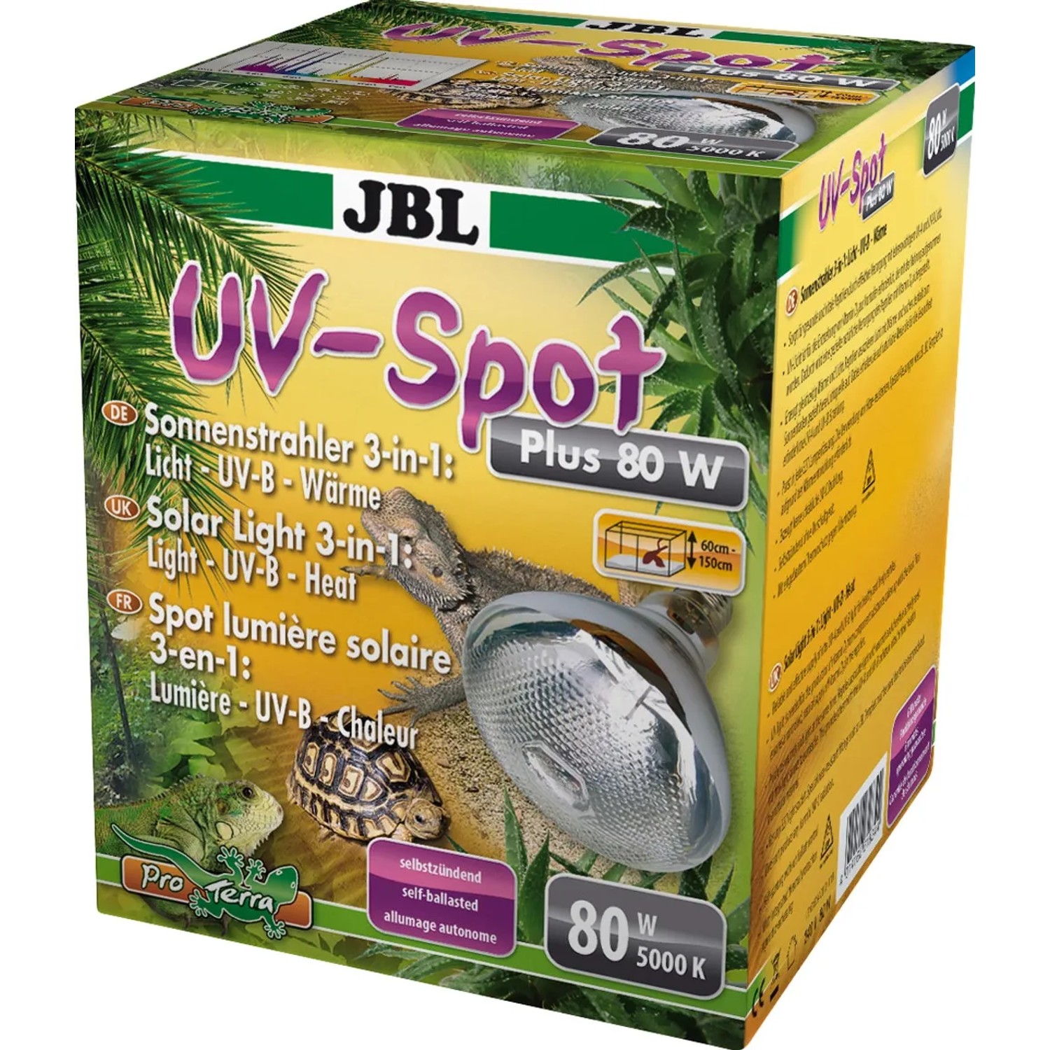 JBL Terrarium UV-Spot plus 80W: Beleuchtung für Reptilien mit UV-A, UV-B und Wärme.