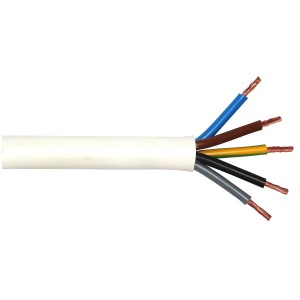 Weiße Herdanschlussleitung H05VV-F 5G2,5, 5 m lang, mit farbcodierten Adern.