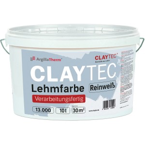 Eimer Claytec Lehmfarbe Reinweiß, gebrauchsfertige Innenfarbe auf Lehmbasis, 10 Liter.