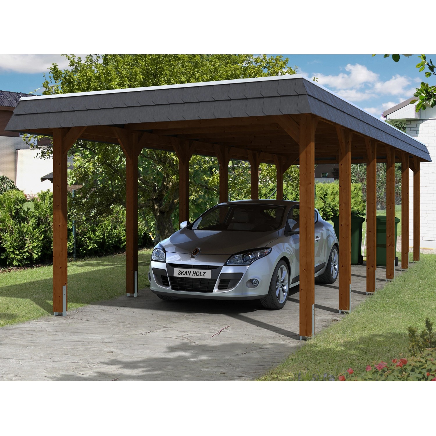 Skan Holz Carport Spreewald 345 cm x 893 cm schwarze BlendeEPDM Nussbaum günstig online kaufen