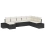 Schwarzes 8-teiliges Garten-Sofa-Set aus Poly Rattan mit Kissen.