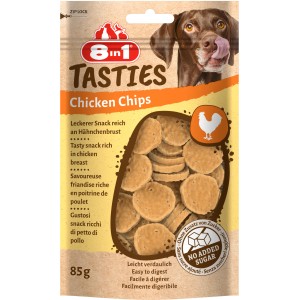 8in1 Hunde-Natursnack Hähnchen Chips, getrocknete Snacks für Hunde, 85g Packung.