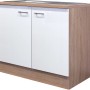 Flex-Well Spülenunterschrank Florida, 100 cm, weiß/Sonoma Eiche, mit zwei Drehtüren und Arbeitsplatte.