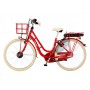 Rotes Fischer Hollandrad E-Bike Cita Retro 2.0 mit Korb vorne und Gepäckträger.