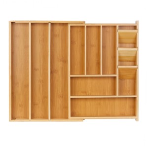 Relaxdays Besteckkasten Bambus MDF Natur Ausziehbar 32 cm x 42 cm x 5,5 cm 2,1 kg