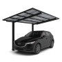 Schwarzes Ximax Alu Einzelcarport Linea Typ 80 mit Auto. Sonderanfertigung Carport mit Carbonat-Dachplatten.