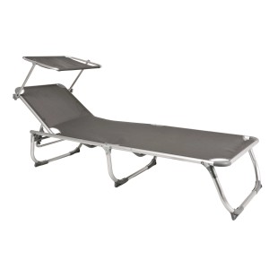 Silber-graue Garden Pleasure Sonnenliege Kiso mit Sonnendach, verstellbar.