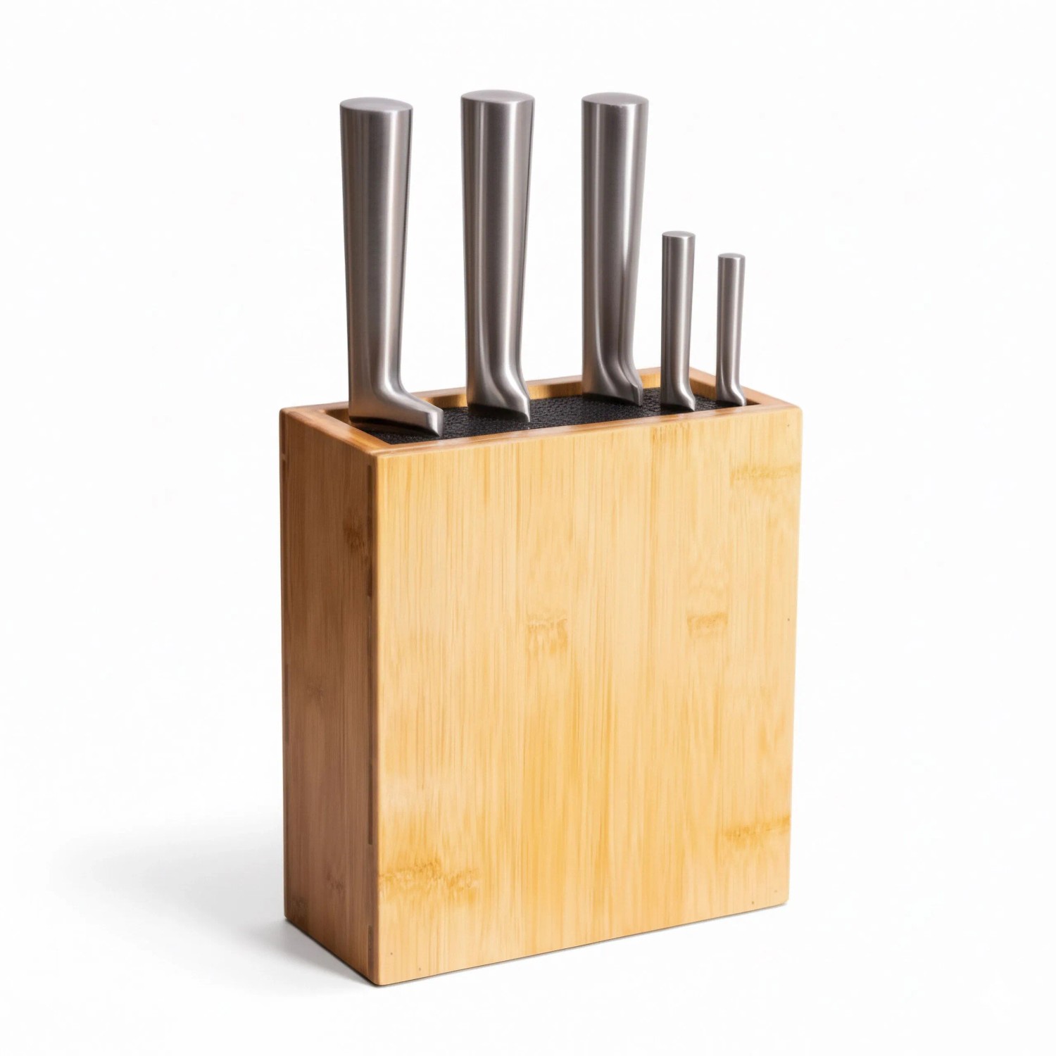 Relaxdays Messerblock Bambus Natur mit Borsteneinsatz 26 cm x 23 cm x 11,5 cm