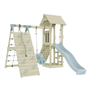 OutdoorToys Spielturm Trondheim mit Babyschaukel, Kletterwand, Rutsche und Leiter.