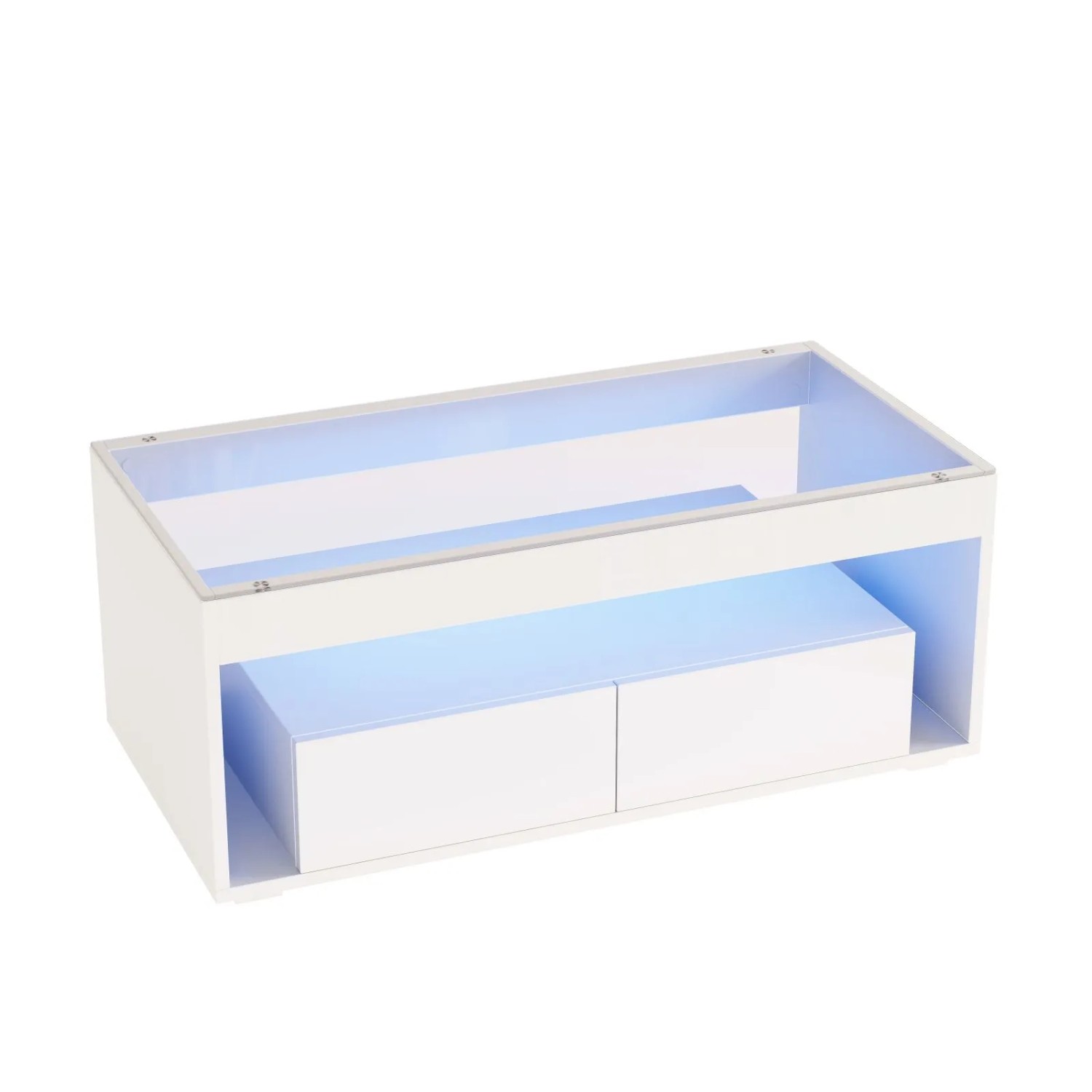 PXloue Couchtisch Weiß Hochglanz 100 x 50 x 40 cm mit LED Glasplatte