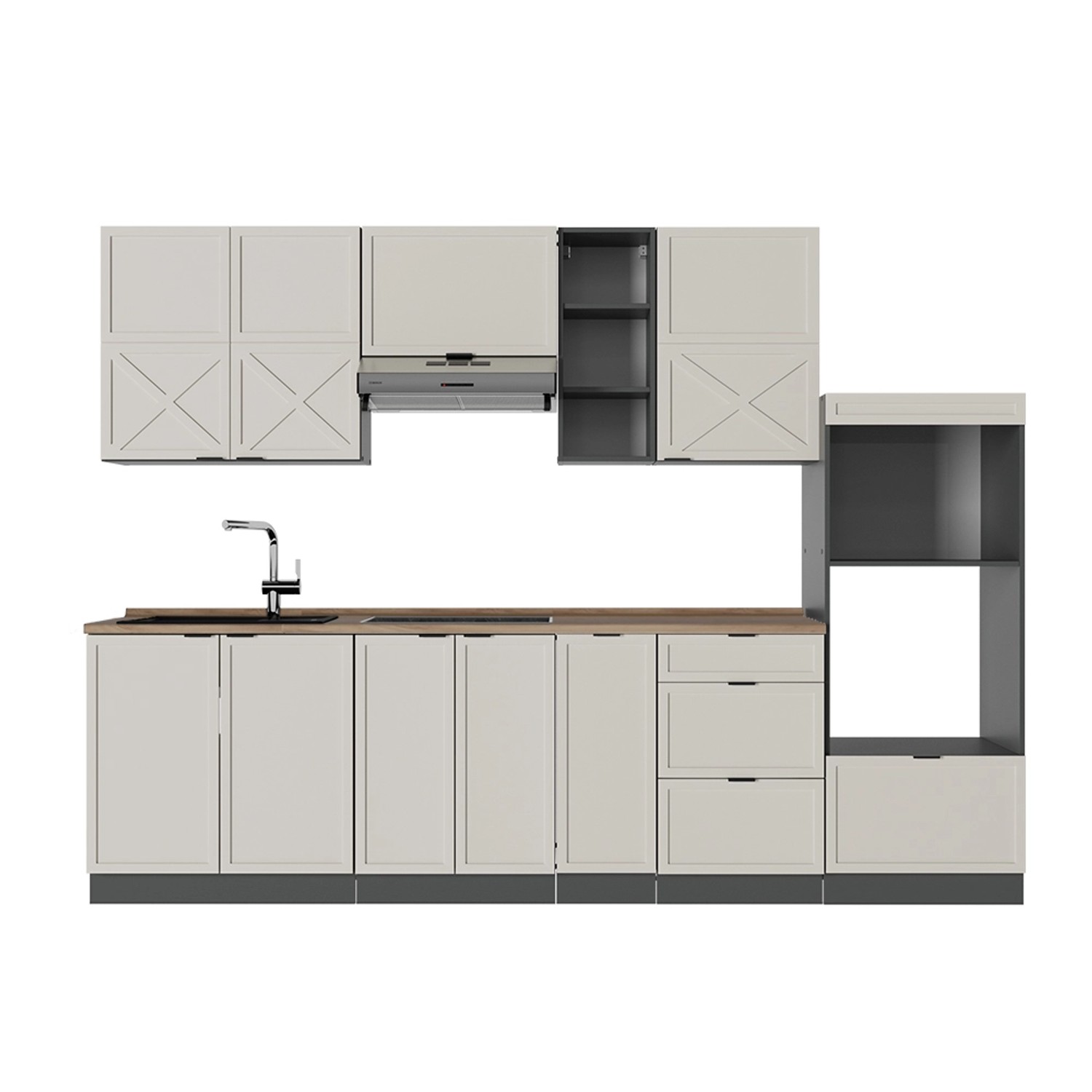 Vicco Fame-Line Küchenzeile GrauBeige/Anthrazit 280 cm AP Eiche günstig online kaufen