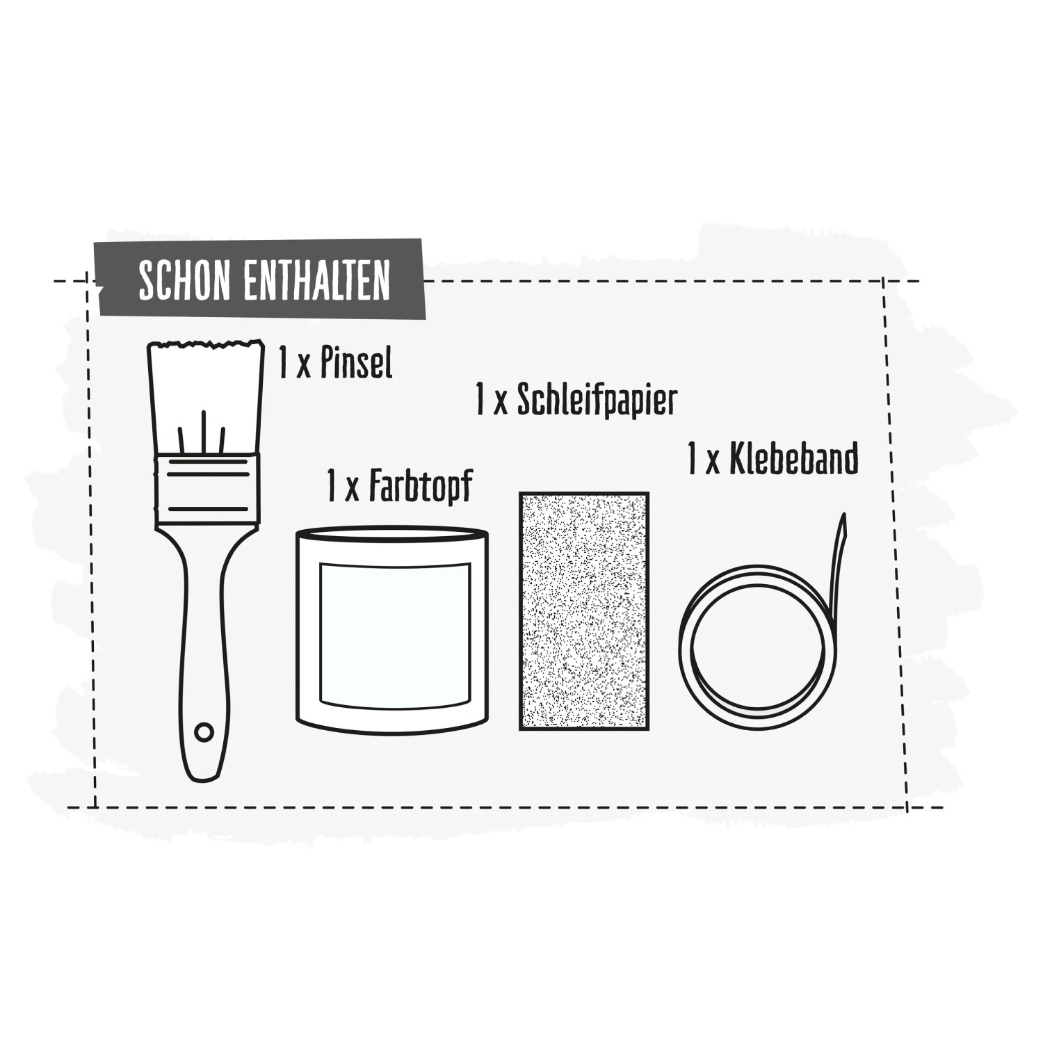 CREATE! by OBI DIY Farb-Set: Pinsel, Farbtopf, Schleifpapier und Klebeband.