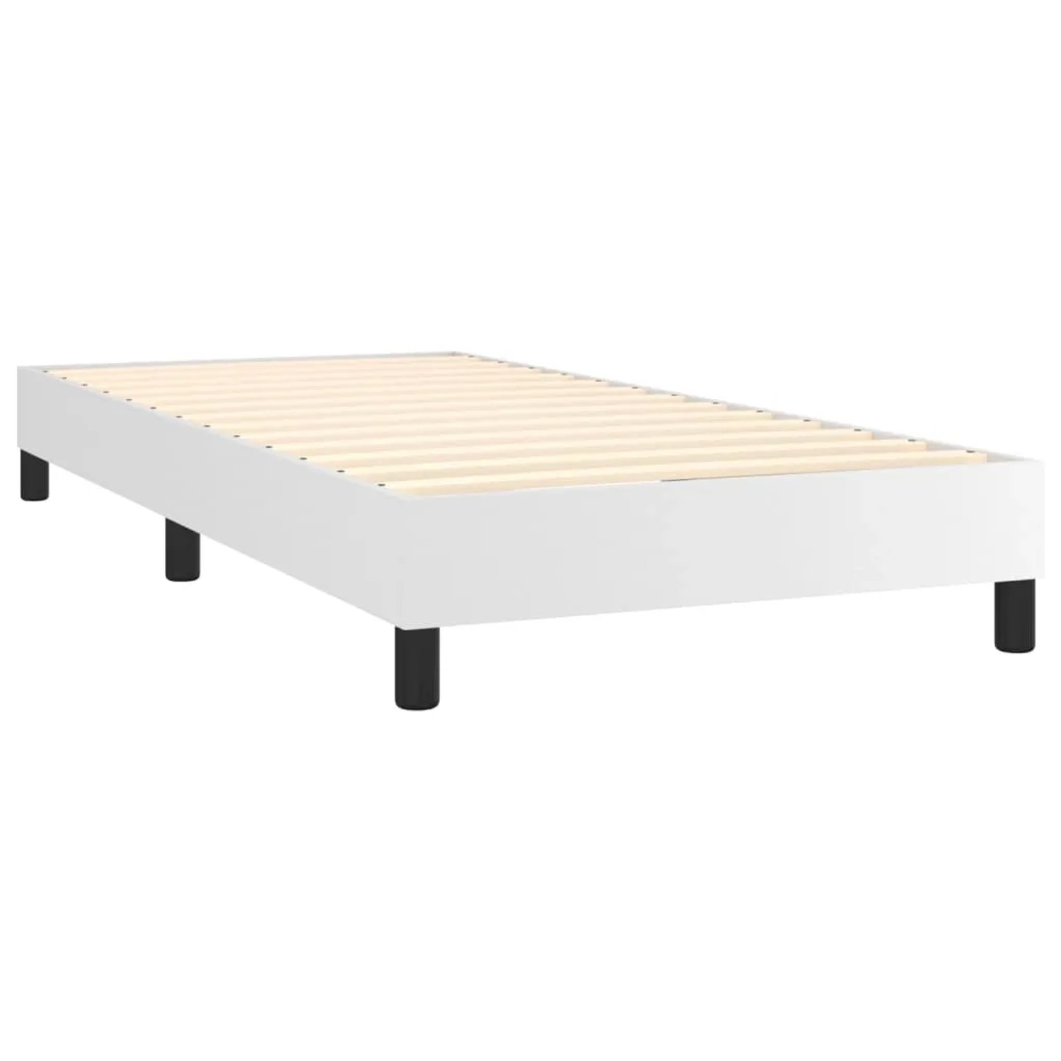 Weißes vidaXL Boxspringbett 90x190 cm mit Lattenrost und schwarzen Füßen.