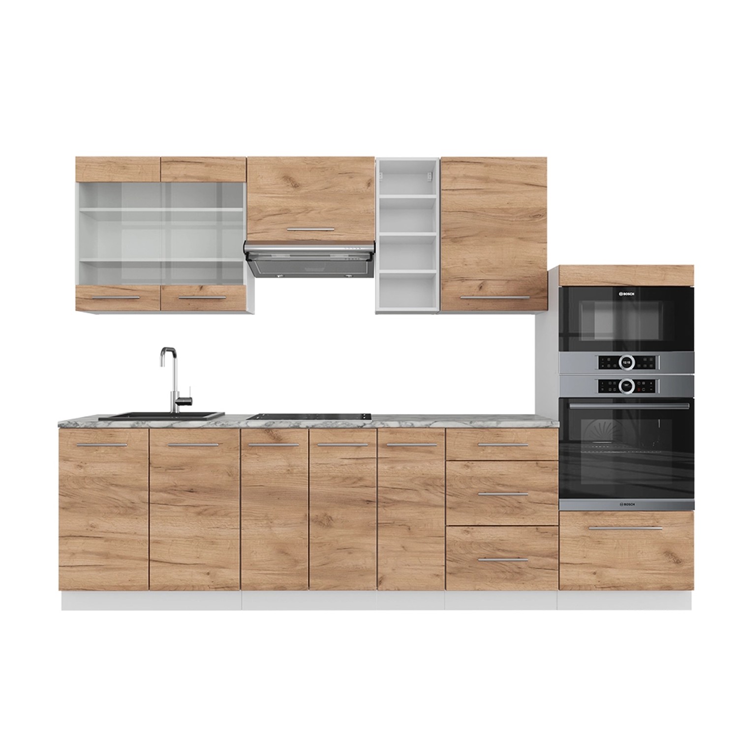 Vicco Fame-Line Küchenzeile Goldkraft Eiche/Weiß 280 cm AP Marmor günstig online kaufen