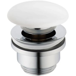 Kronenbach Pop-Up Ablaufventil, rund, kurz, für Waschtisch mit Überlauf und Keramikabdeckung.
