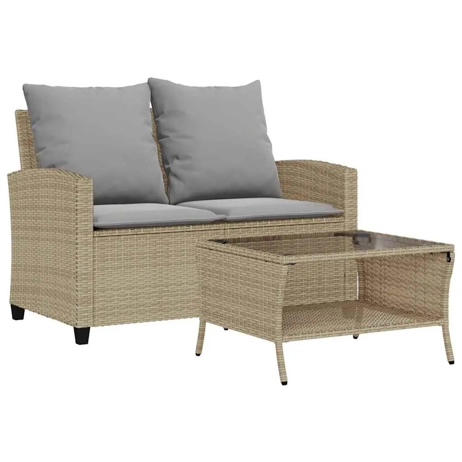 vidaXL Gartensofa 2-Sitzer mit Kissen & Tisch Beige Poly Rattan 4103848