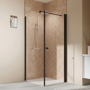 Breuer Elana 2.0 Seitenwand, 80 cm, Schwarz, DIN Links, abgerundete Profile. Duschwand im Badezimmer.