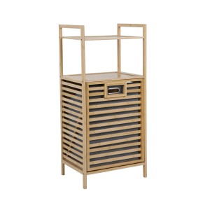 Svita Puvi 2in1 Badregal mit Wäschekorb aus Bambus. Badezimmerregal mit zwei Ablagen und Wäschesack.