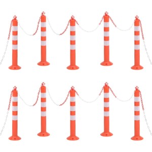 10er Set rote Absperrpfosten mit Kette, 75cm hoch, für flexible Absperrungen.