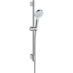 Hansgrohe Crometta Vario Brauseset mit Stange (72cm), Handbrause in Weiß/Chrom. Regendusche und Antikalk-Funktion.