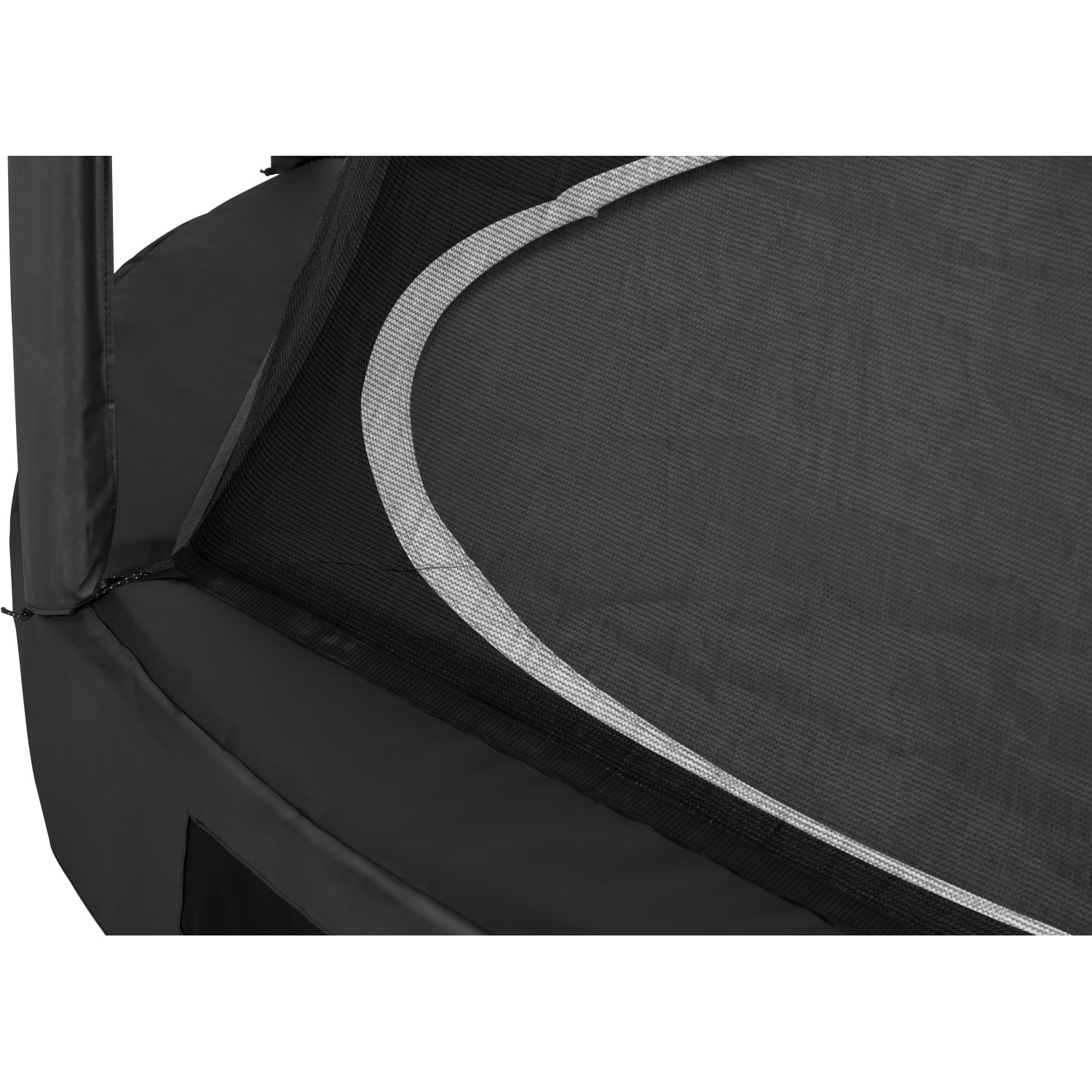 Detailaufnahme: Schwarzes Salta Premium Ground Trampolin (ø 366 cm) mit Sicherheitsnetz.