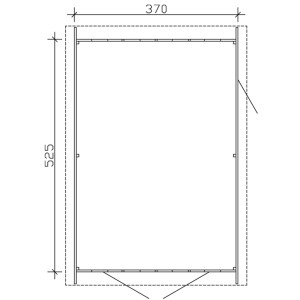 Grundriss der Skan Holz Holzgarage Varberg, 370x525 cm, Schwedenrot. Fertiggarage mit Doppeltor und Einzeltür.