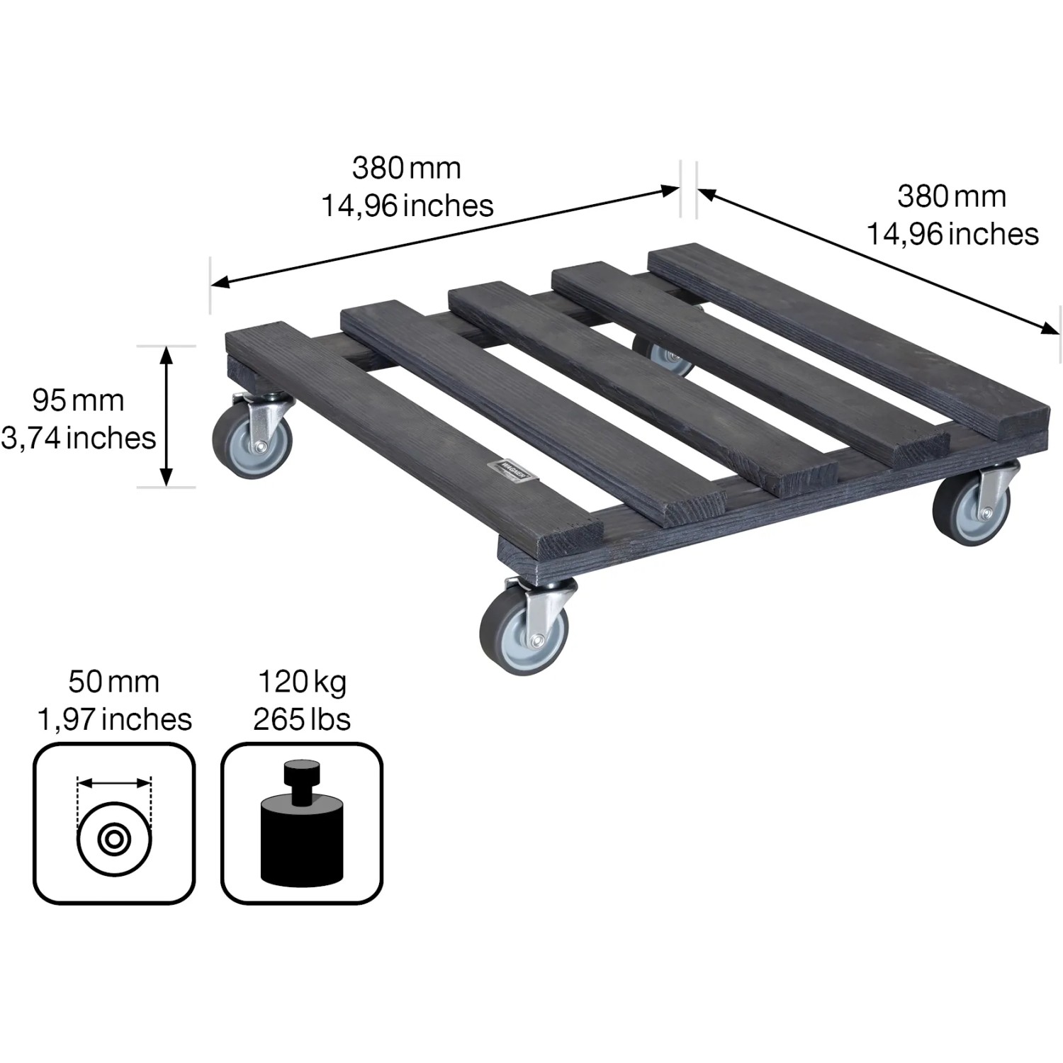 Wagner Multi Roller GH 0412, anthrazitfarbener Pflanzenroller mit 120 kg Tragkraft und Softrollen.