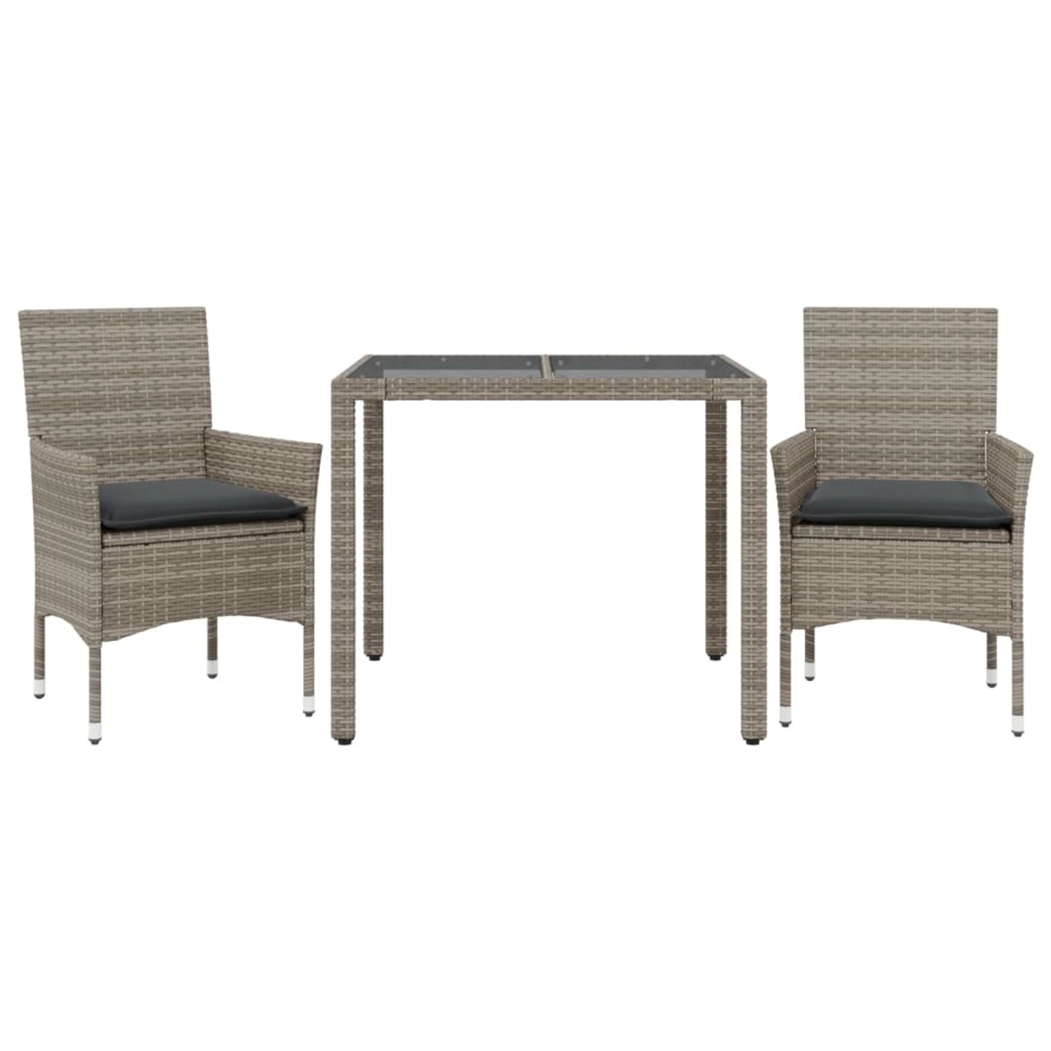 vidaXL 3-Tlg Garten-Essgruppe mit Kissen Grau Poly Rattan und Glas 3278555