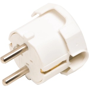 Weißer Schutzkontakt-Flachstecker für enge Stellen, 2-polig für Innenräume.