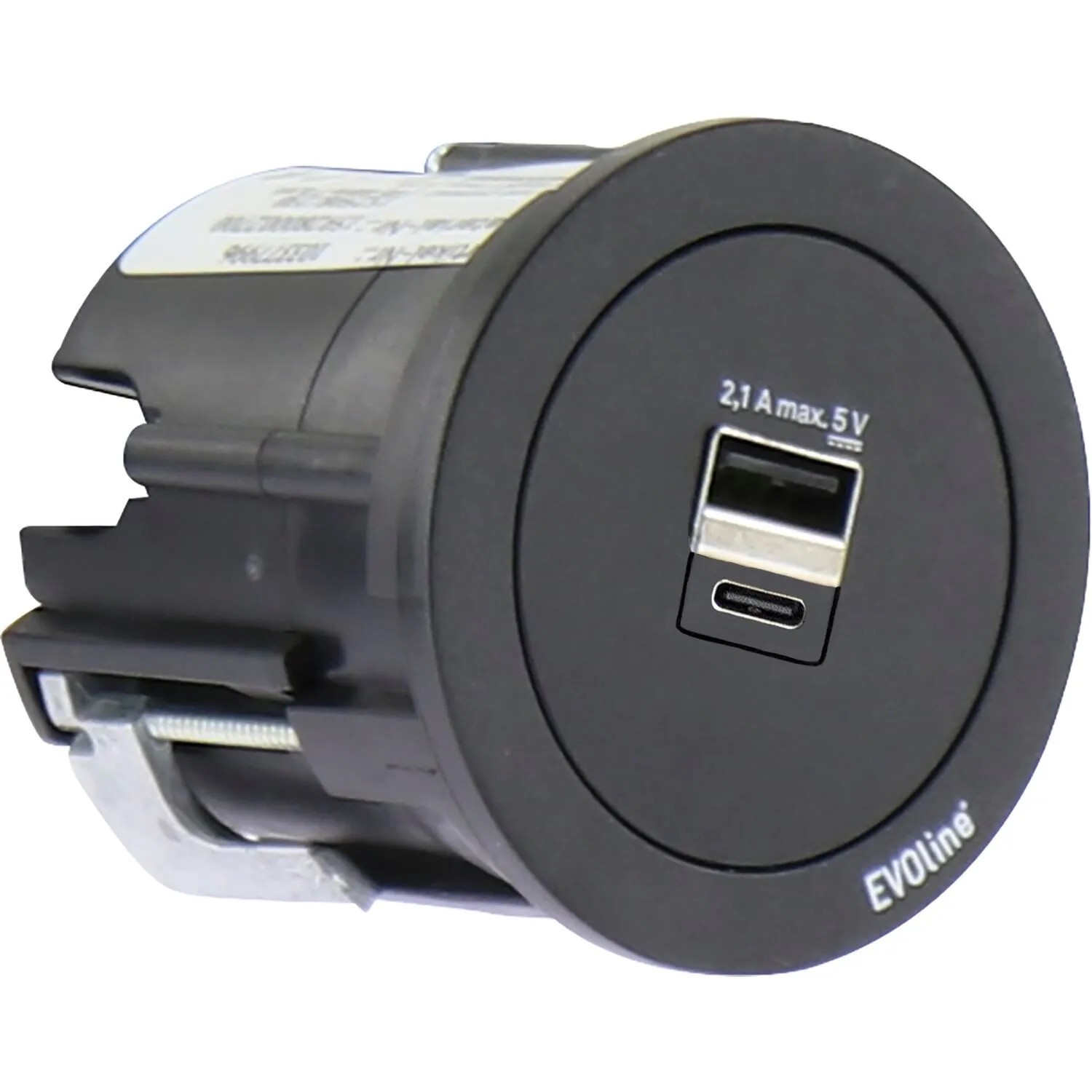 Evoline One Usb-Charger 2-Fach Typ A+C mit Abdeckring Schwarz