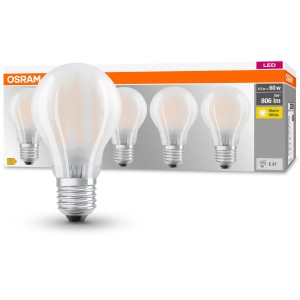 Osram E27 LED Leuchtmittel in Glühlampenform, 6,5W, warmweiß, im 5er Pack.