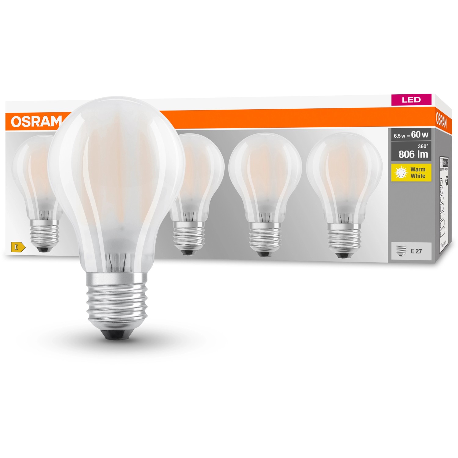 Osram LED-Leuchtmittel E27 Glühlampenform 6,5 W 5er Set 10,5 x 6 cm (H x Ø)