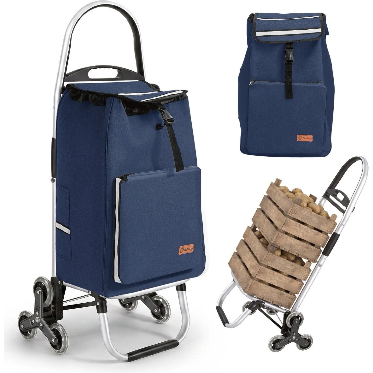 Sekey 50L Aluminium Einkaufstrolley Klappbar Treppensteiger mit Kühlfach Blau
