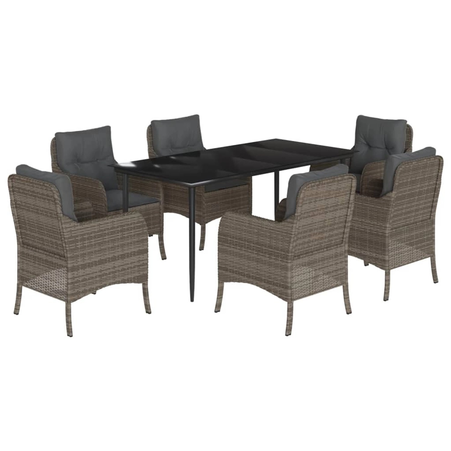 vidaXL 7-Tlg Garten-Essgruppe mit Kissen Grau Poly Rattan 3211952 günstig online kaufen