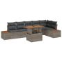 Graues 7-teiliges vidaXL Garten-Sofa-Set aus Poly Rattan mit Tisch und Stauraum.