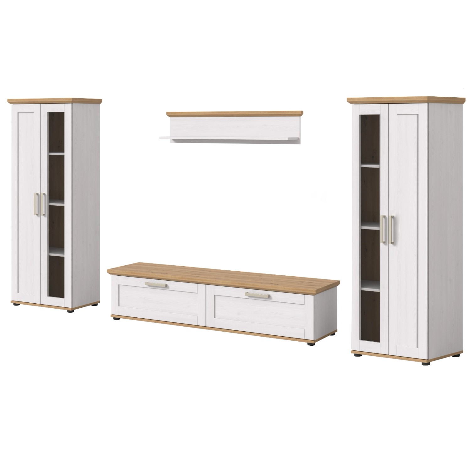 Inn.Furn Wohnwand in Weiß Lärche Landhaus 4-teilig 316 cm Mirano günstig online kaufen