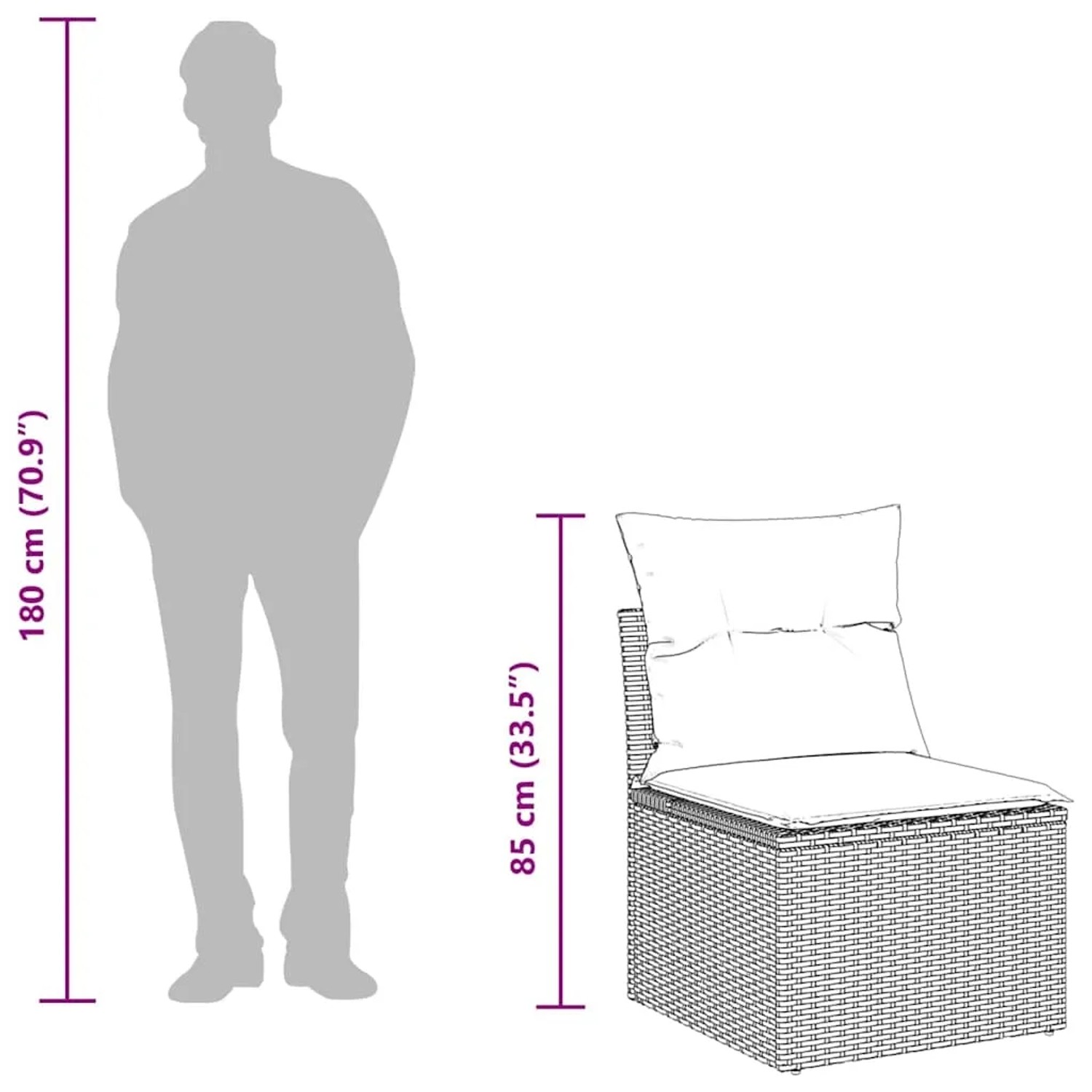 vidaXL Garten-Sofagarnitur, 5-teilig, schwarz, Poly Rattan, Akazie, mit Maßangaben