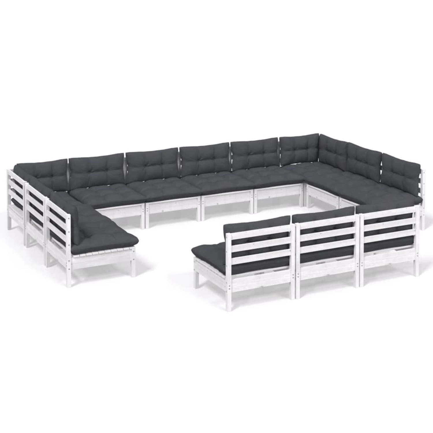 vidaXL 13-Tlg Garten-Lounge-Set mit Kissen Weiß Kiefer Massivholz 3097236 günstig online kaufen