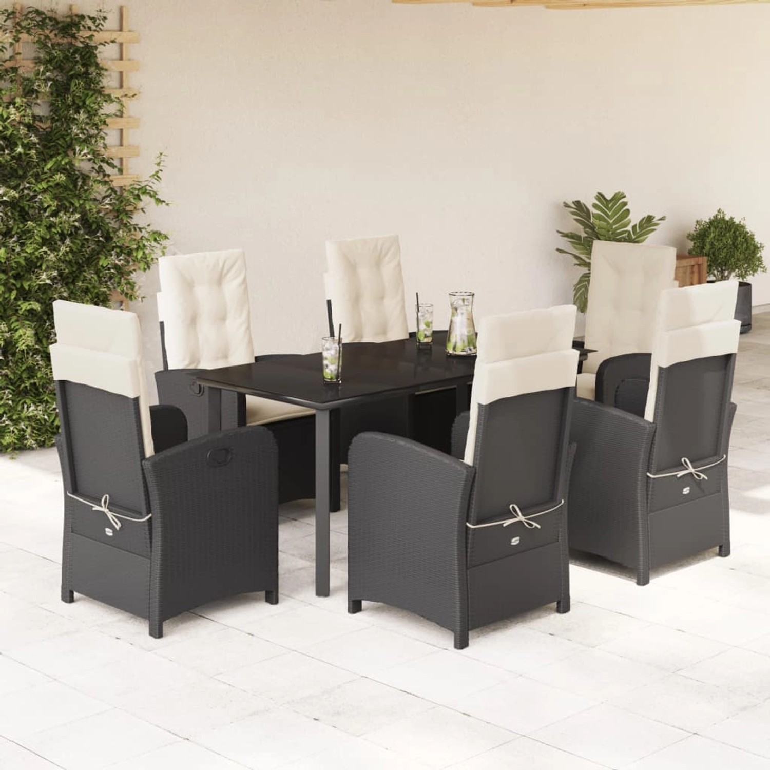 vidaXL 7-Tlg Garten-Essgruppe mit Kissen Schwarz Poly Rattan 3212305 günstig online kaufen
