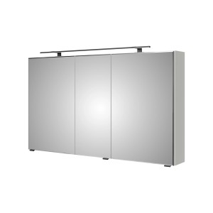 Pelipal Spiegelschrank Quantum 120cm, Schneeweiß Glanz mit LED-Leuchte und 3 Spiegeltüren.